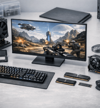 Componentes de computadora organizados antes de planificar una compra de PC
