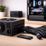 Fuente de poder de computadora con cables de alimentación visibles