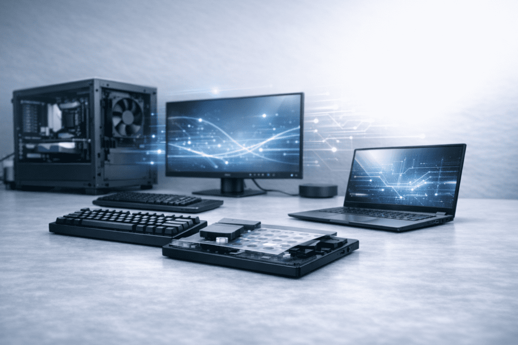 Concepto visual de tendencias en hardware y tecnología para 2026