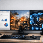 Monitor utilizado para trabajo, gaming y consumo multimedia en un escritorio