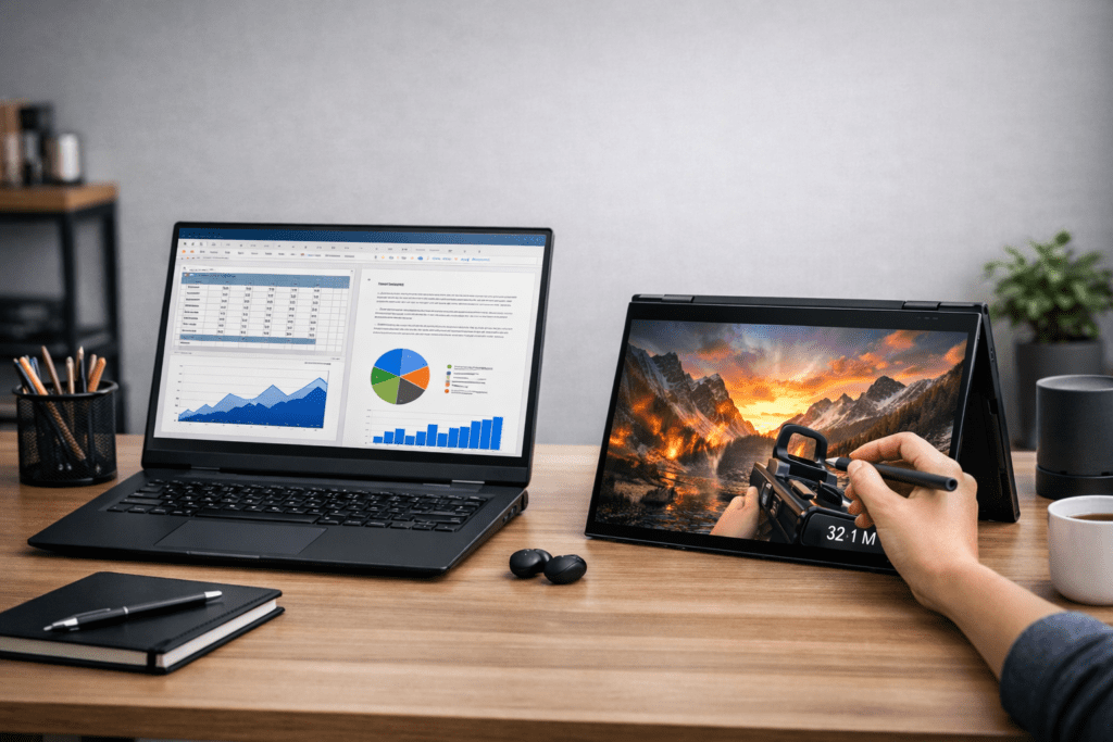 Laptop 2 en 1 utilizada para estudiar y trabajar en diferentes modos