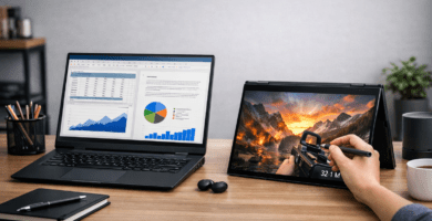 Laptop 2 en 1 utilizada para estudiar y trabajar en diferentes modos