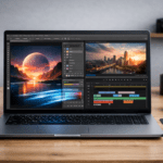 Laptop utilizada para diseño gráfico y edición de video profesional