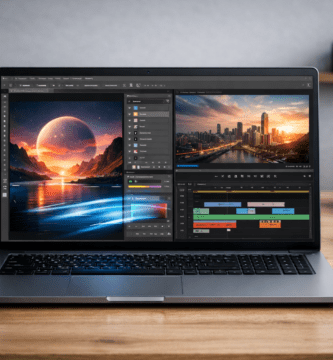 Laptop utilizada para diseño gráfico y edición de video profesional