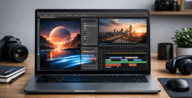 Laptop utilizada para diseño gráfico y edición de video profesional