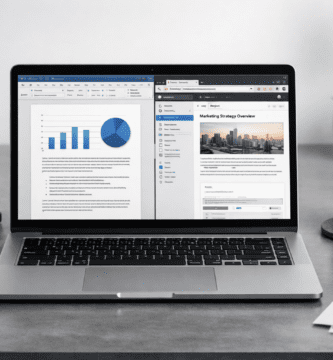 Laptop para trabajo utilizada en un entorno profesional de productividad