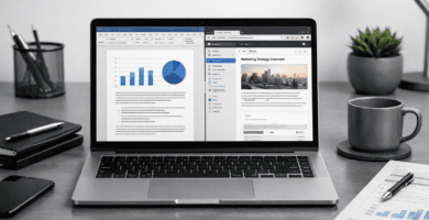 Laptop para trabajo utilizada en un entorno profesional de productividad