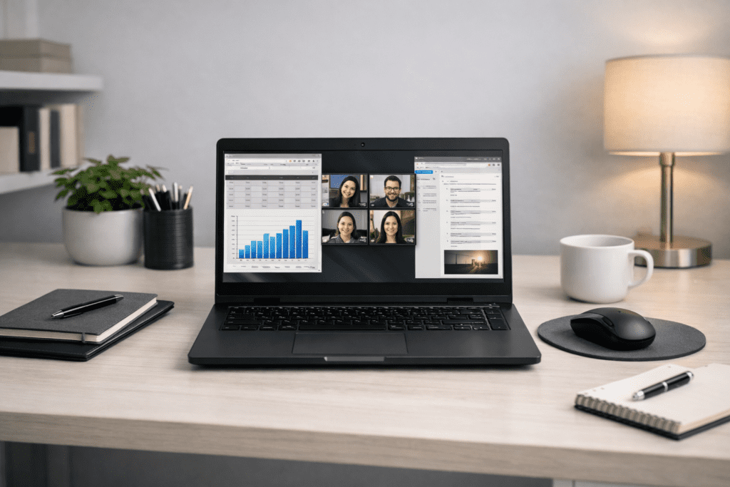 Laptop pensada para uso prolongado en un escritorio de trabajo diario