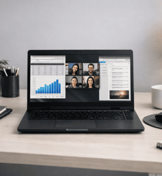 Laptop pensada para uso prolongado en un escritorio de trabajo diario