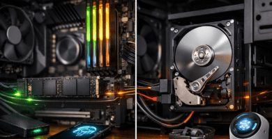 Comparación entre SSD y disco duro tradicional en una computadora