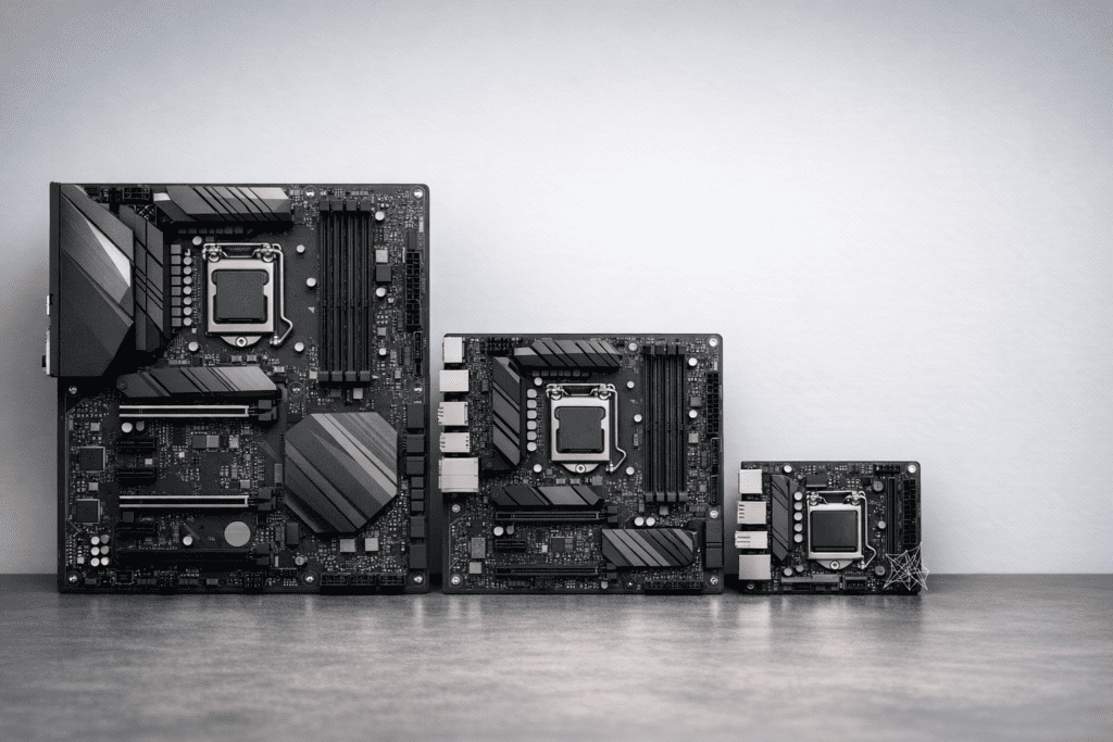 Comparación visual de tarjetas madre ATX, Micro ATX y Mini ITX
