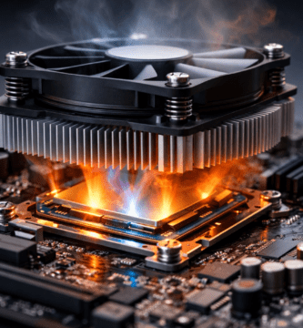 Procesador de computadora con disipador mostrando la relación entre TDP y calor