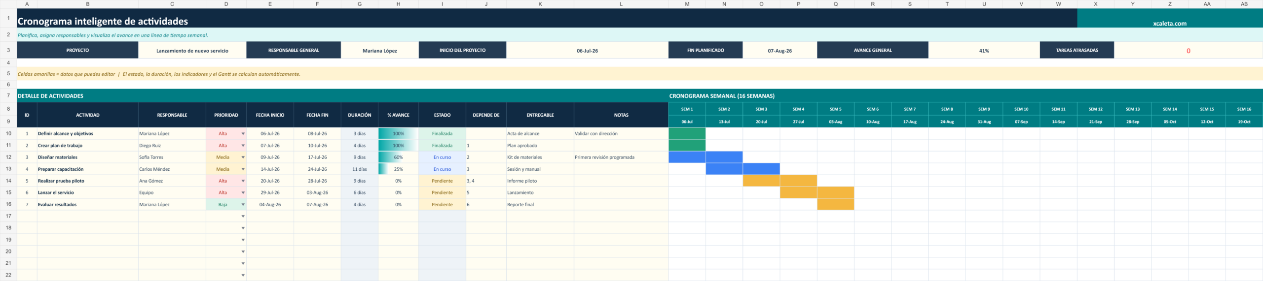 Cronograma Inteligente de Actividades en Excel - Image 2