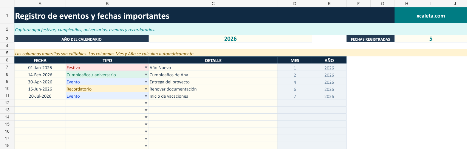 Calendario Anual en Excel – Domingo a Sábado - Image 3