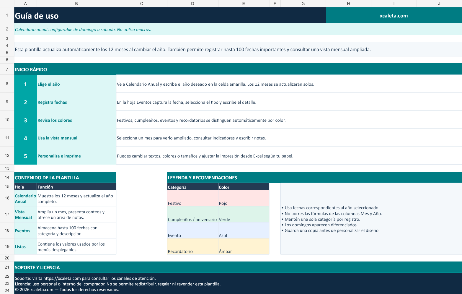 Calendario Anual en Excel – Domingo a Sábado - Image 4