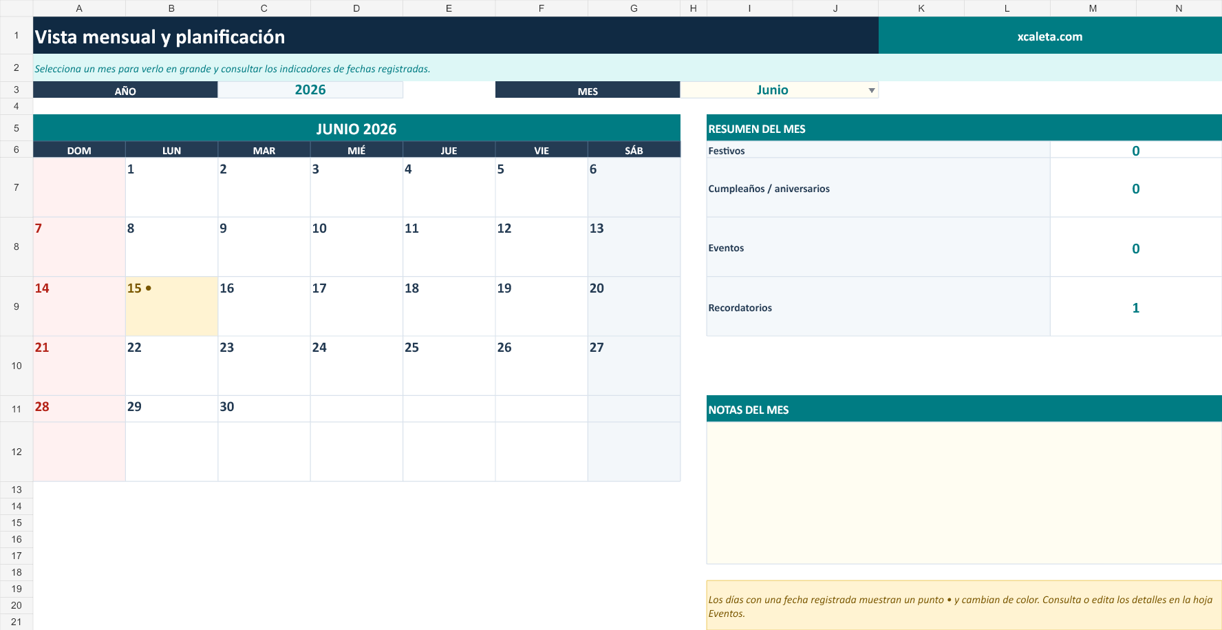 Calendario Anual en Excel – Domingo a Sábado - Image 6